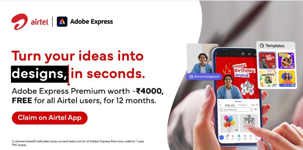 airtel free adobe express